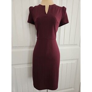 The Limited Short Sleeve V neck Cranberry Burgundy Sheath Dress Sz 4 Crepe